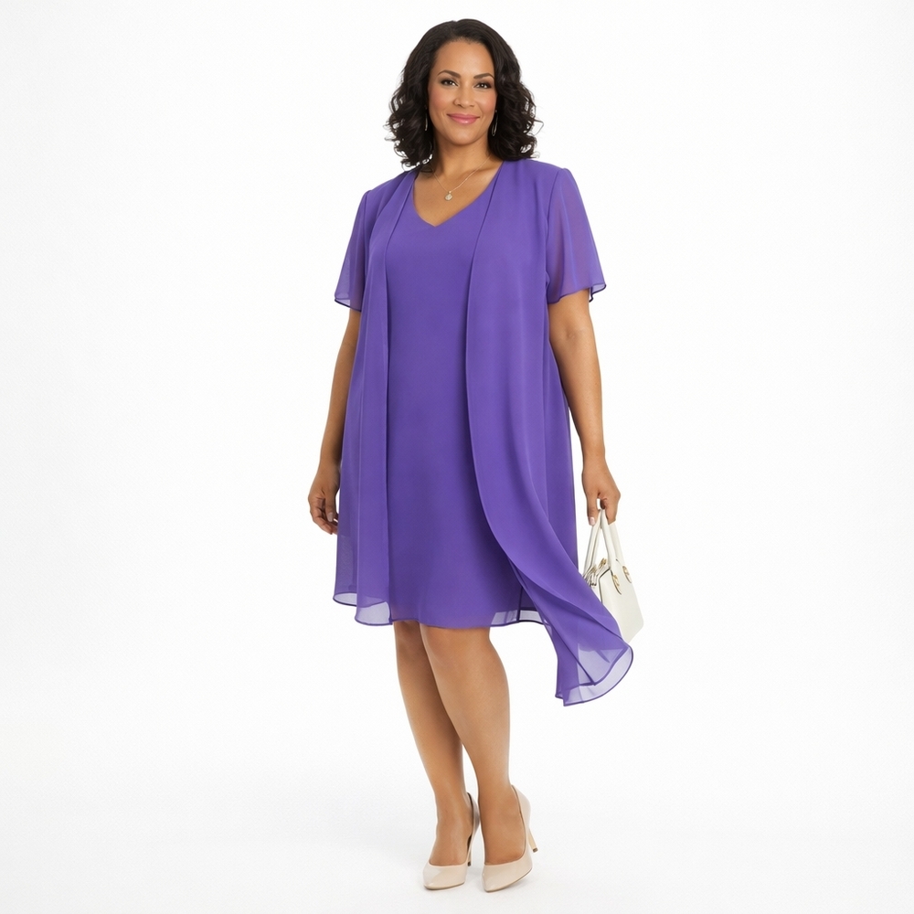Vintage 90s! POSITIVE ATTITUDE Size 18P Purple Layered Chiffon Line Sheath Dress